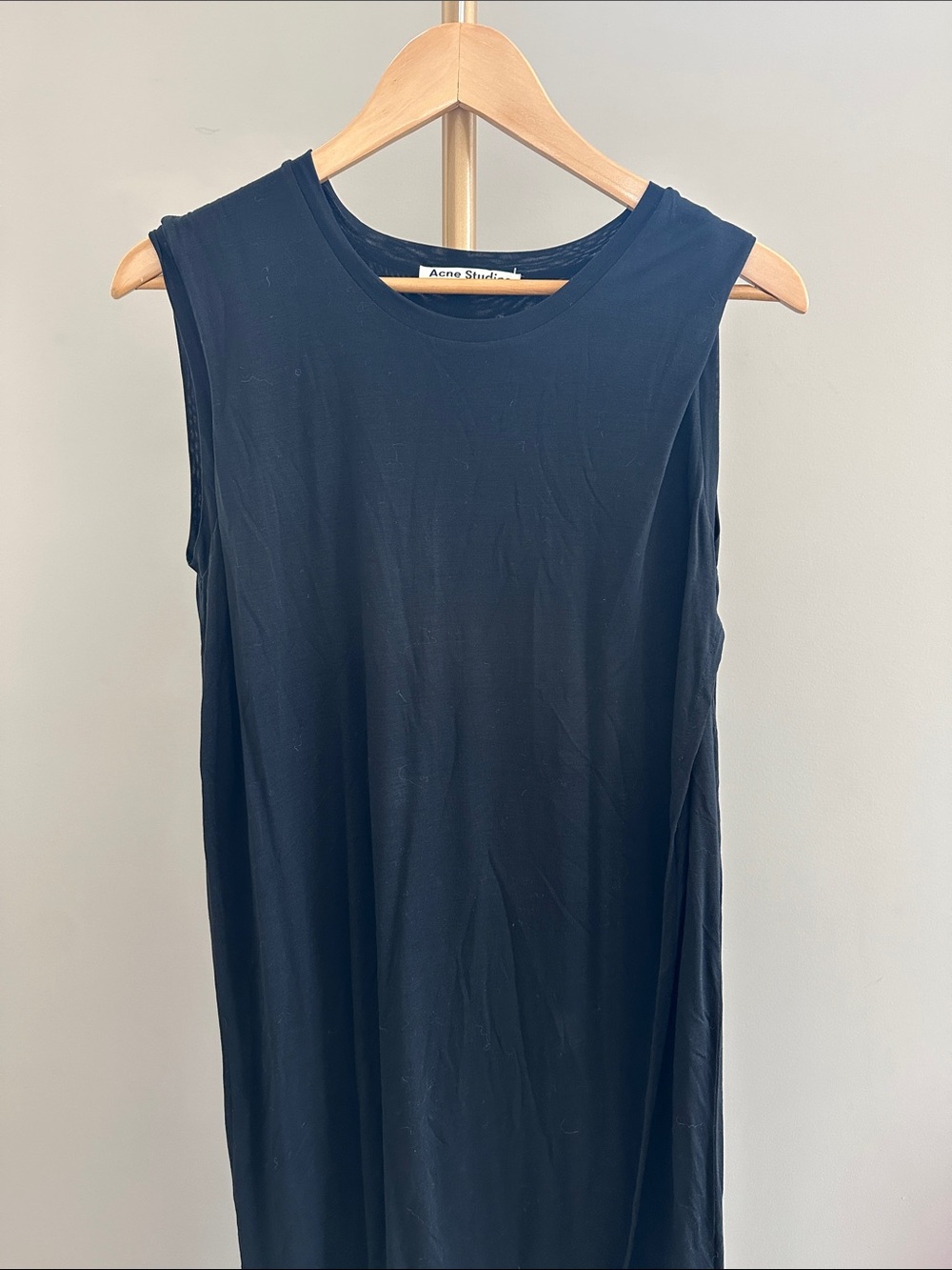 Acne Studios Black Lace Tencel Maxi Dress Asymmetrical Hem Tank Medium - Picture 2 of 10